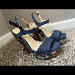 Jessica Simpson Blue Embroidered Platform Heels